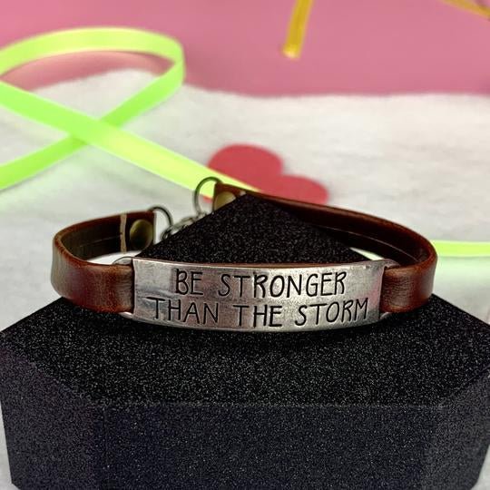 Be Stronger Than The Storm Leather Bracelet - Image 3