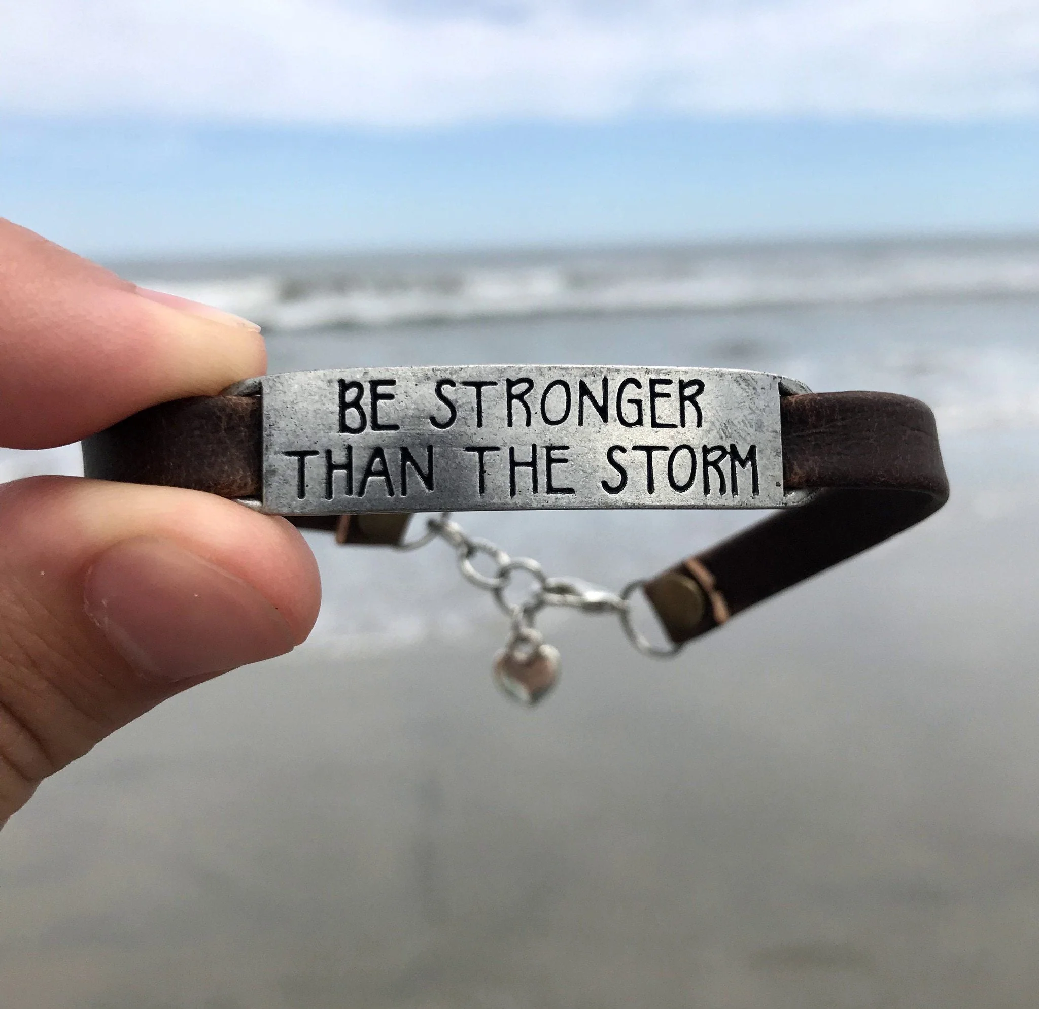Be Stronger Than The Storm Leather Bracelet - Image 5