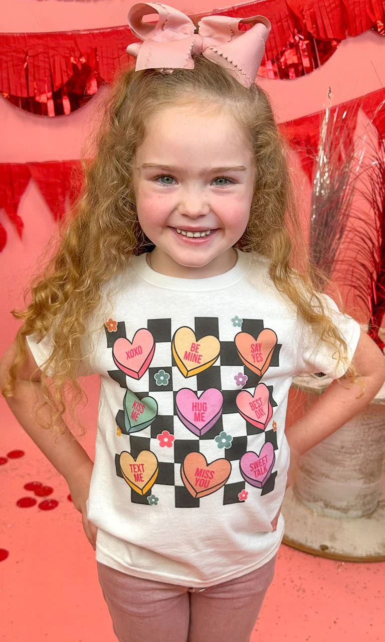 Checkerboard Conversation Hearts Graphic T-Shirt - Image 3