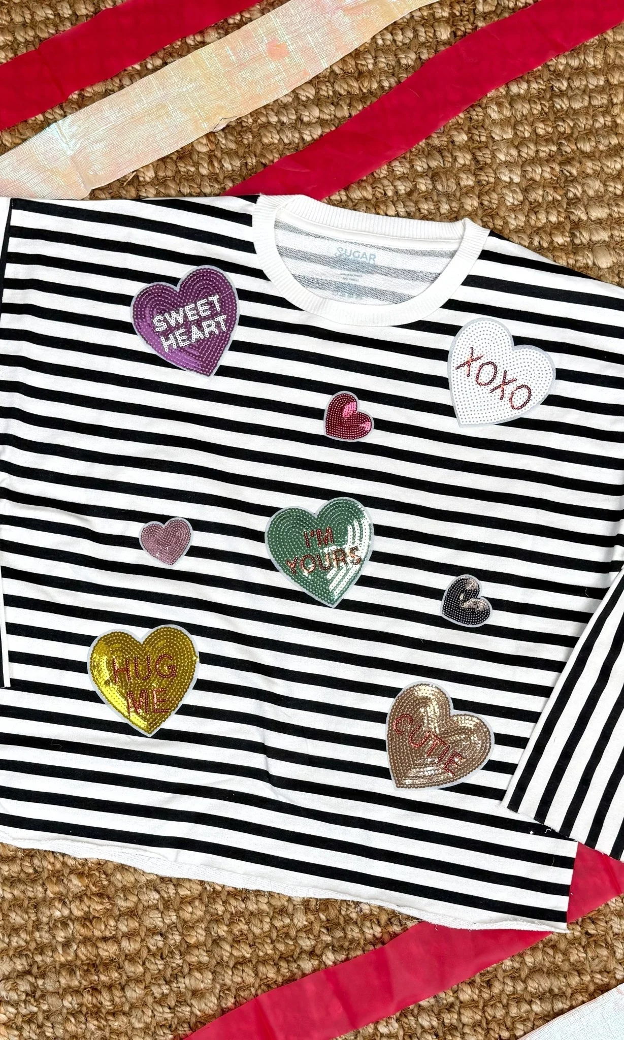 Conversation Hearts Graphic Long Sleeve Striped Edgy - Image 3