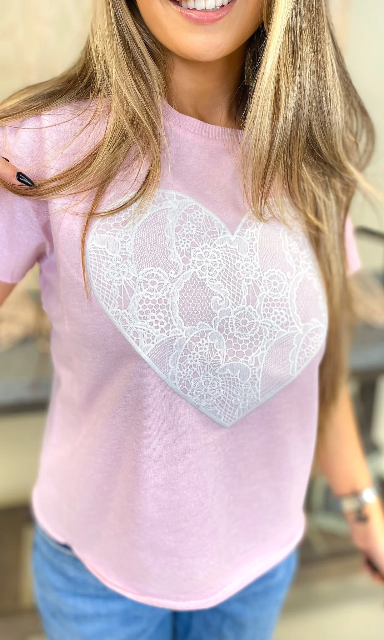Heart Lace Graphic Edgy Shirt - Image 2