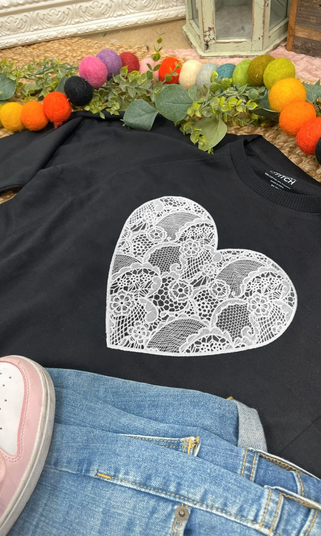 Heart Lace Graphic Long Sleeve Edgy Shirt - Image 2