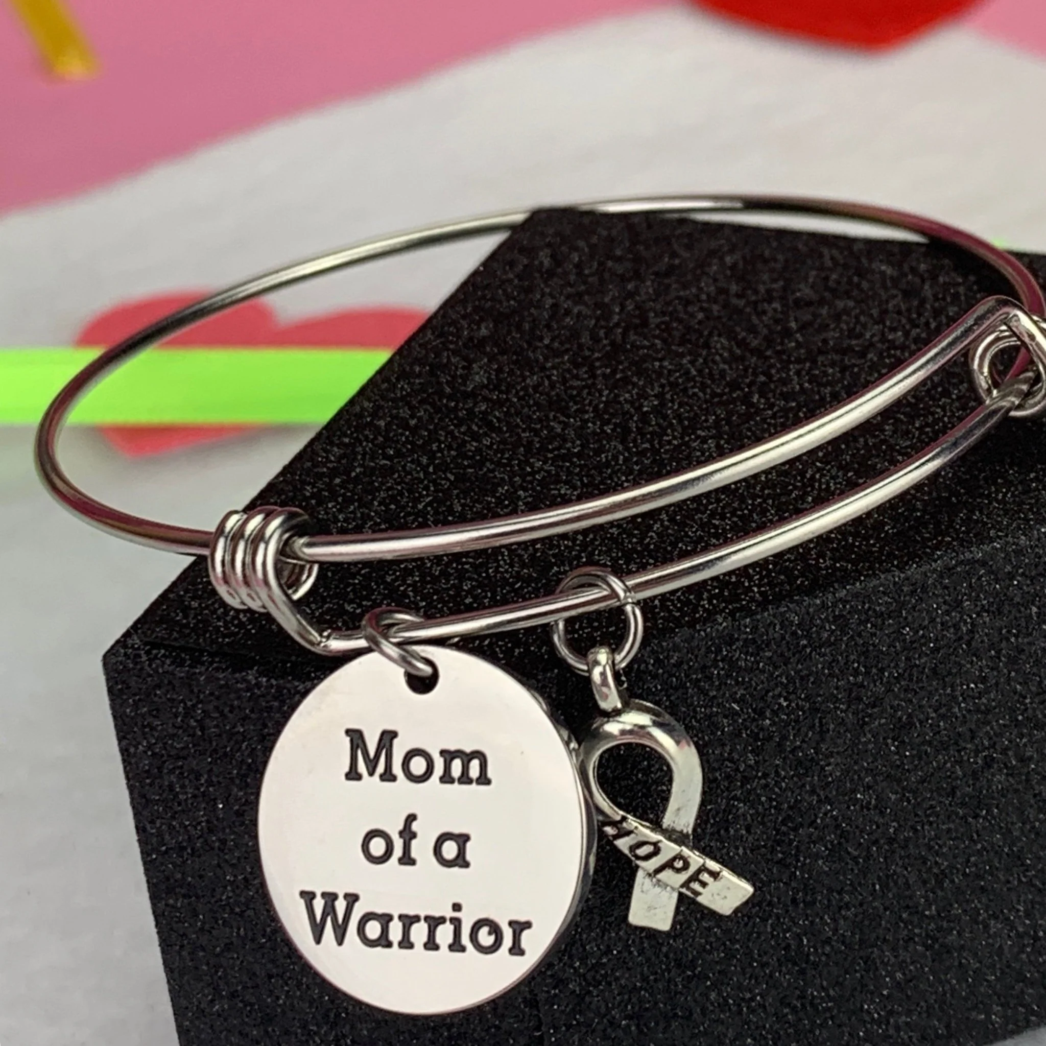 Mom of a Warrior Bangle Bracelet