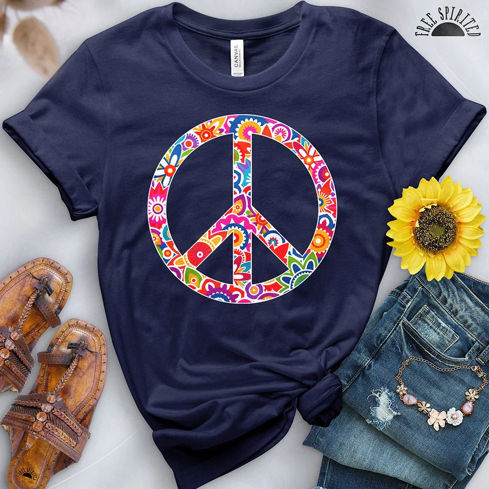 Retro Flowers Peace Sign Tee - Image 14
