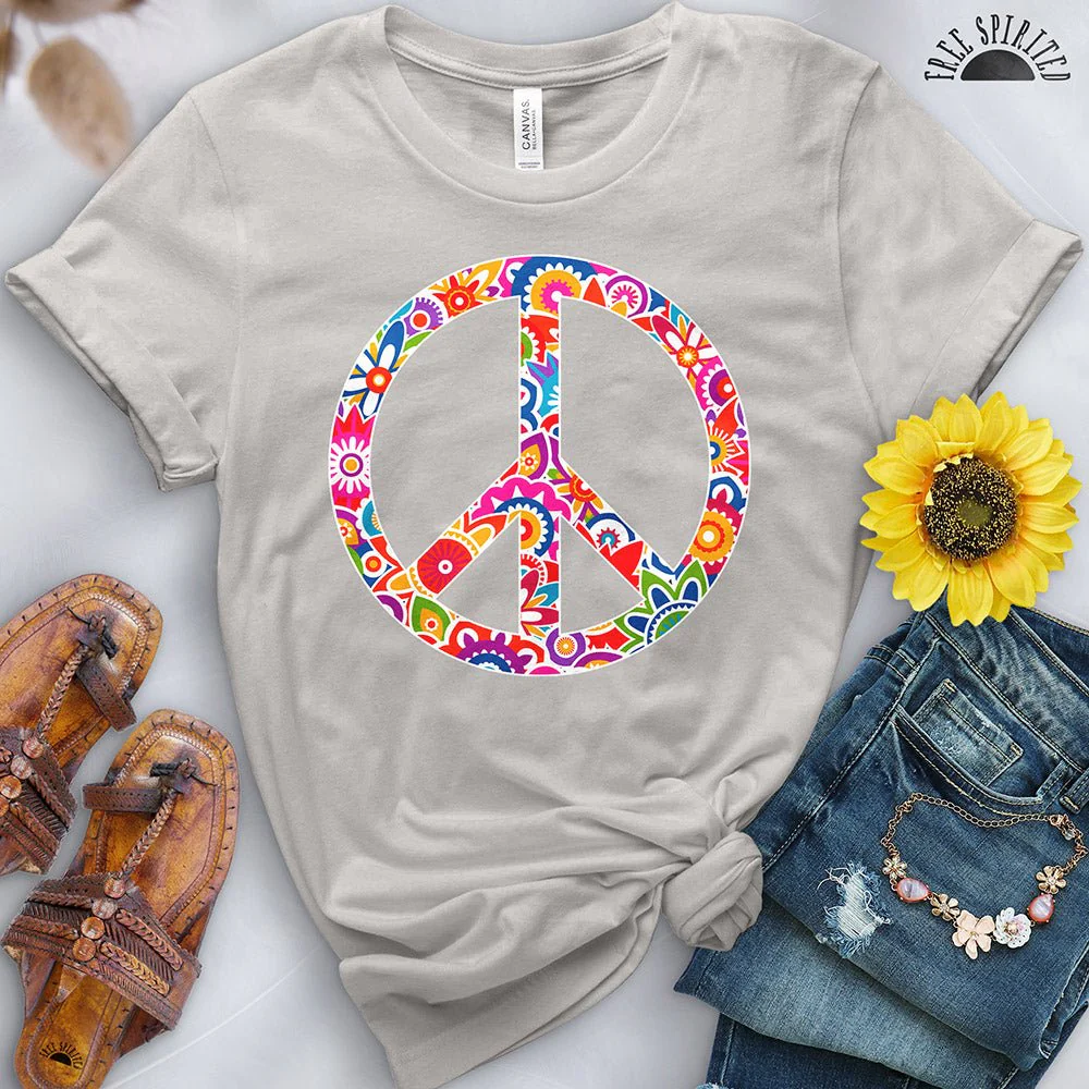 Retro Flowers Peace Sign Tee - Image 2