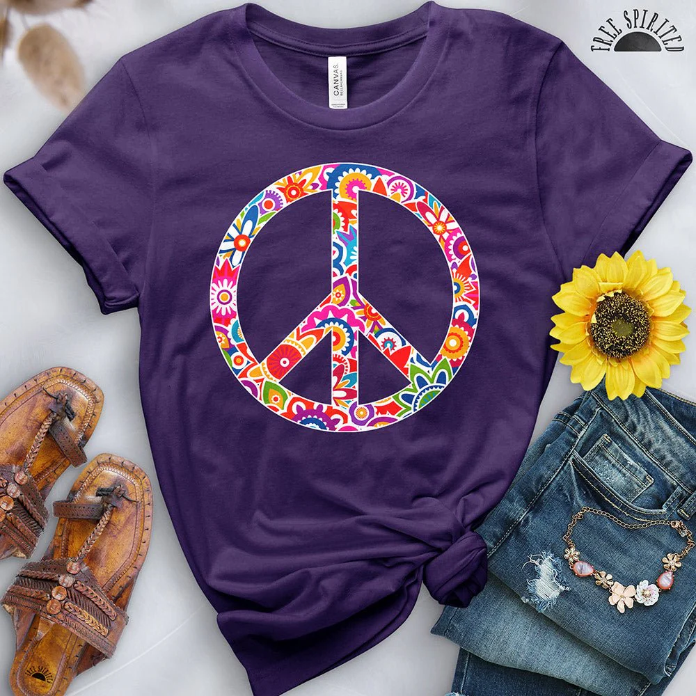 Retro Flowers Peace Sign Tee - Image 3