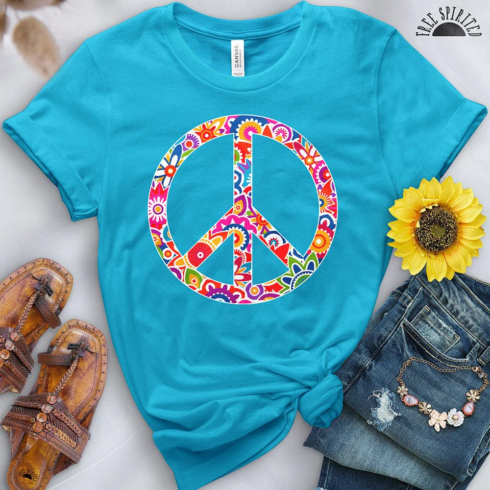 Retro Flowers Peace Sign Tee - Image 4