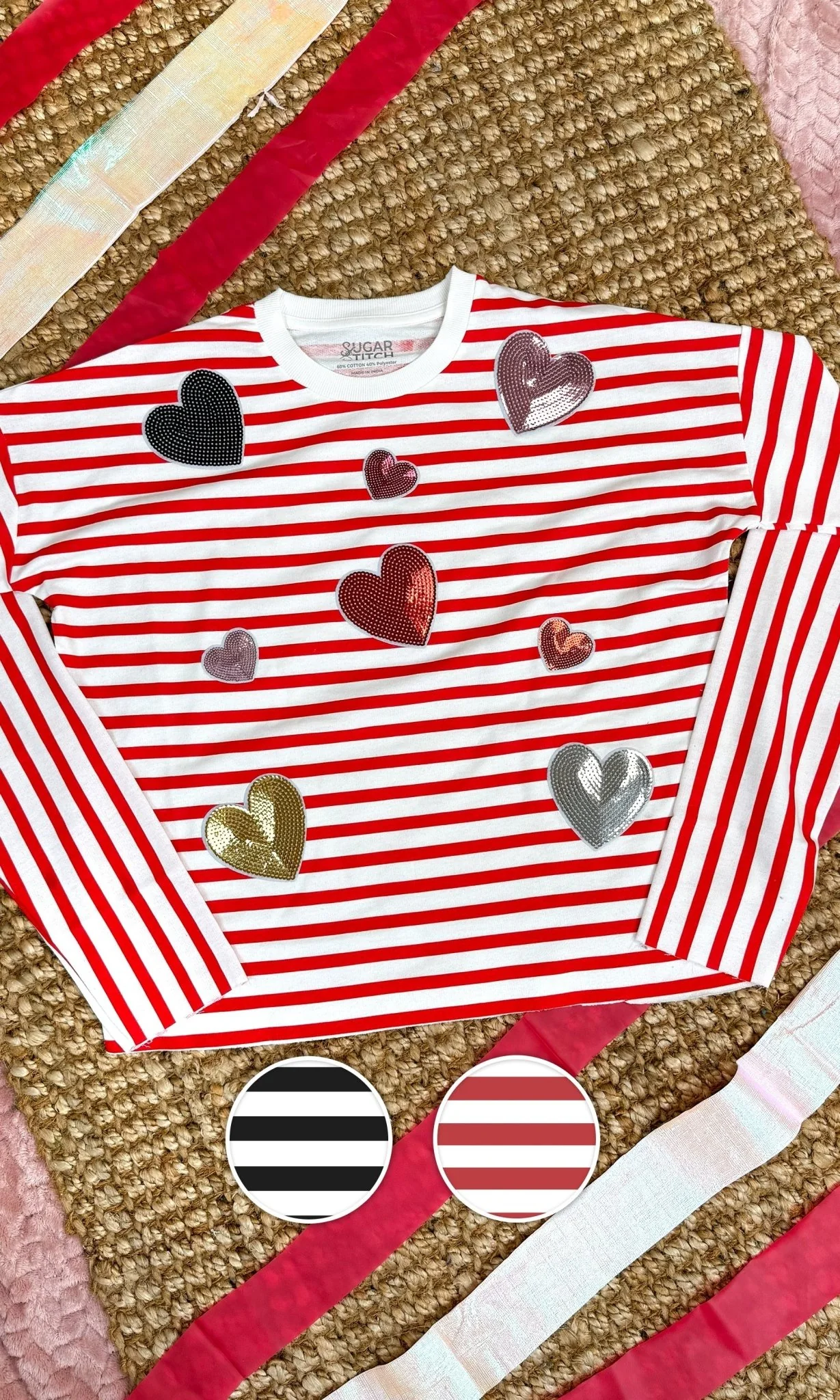 Valentine Heart Graphic Long Sleeve Striped Edgy