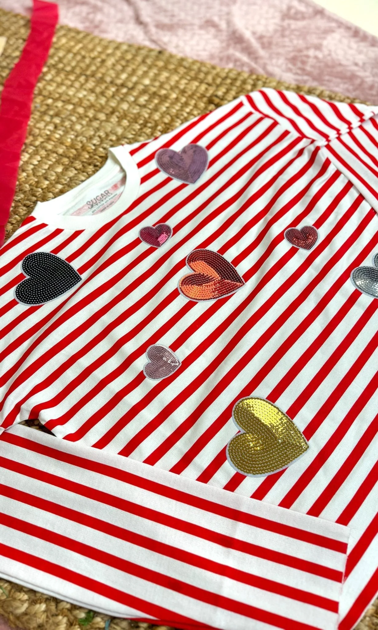 Valentine Heart Graphic Long Sleeve Striped Edgy - Image 2