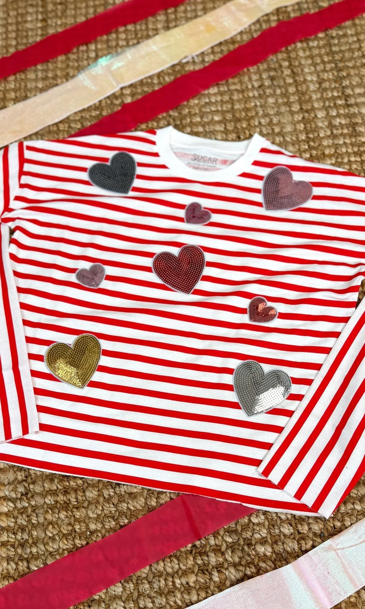 Valentine Heart Graphic Long Sleeve Striped Edgy - Image 3