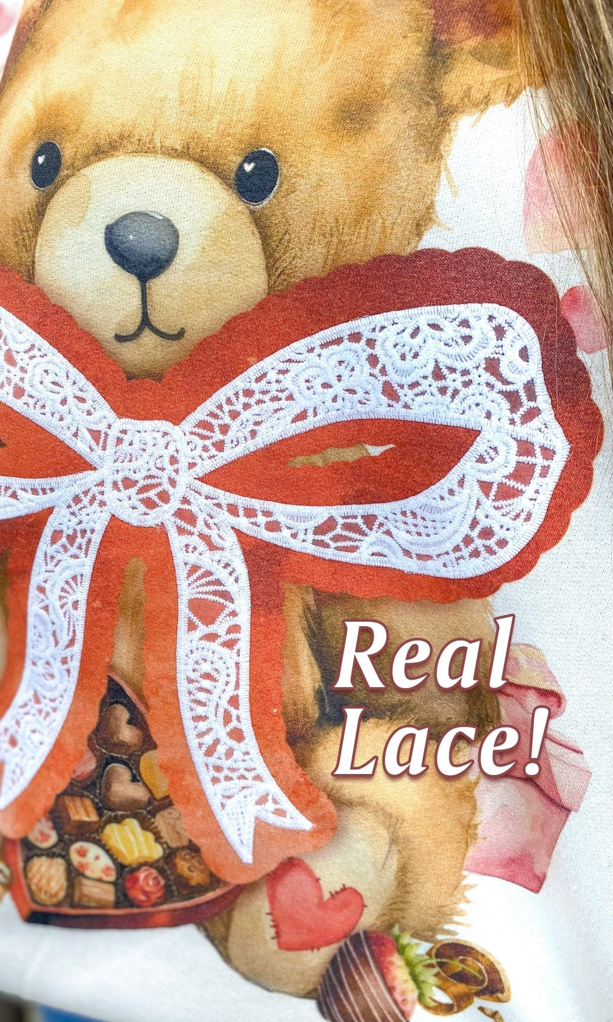 Valentine Teddy Bear Lace Graphic Sweatshirt - Image 3