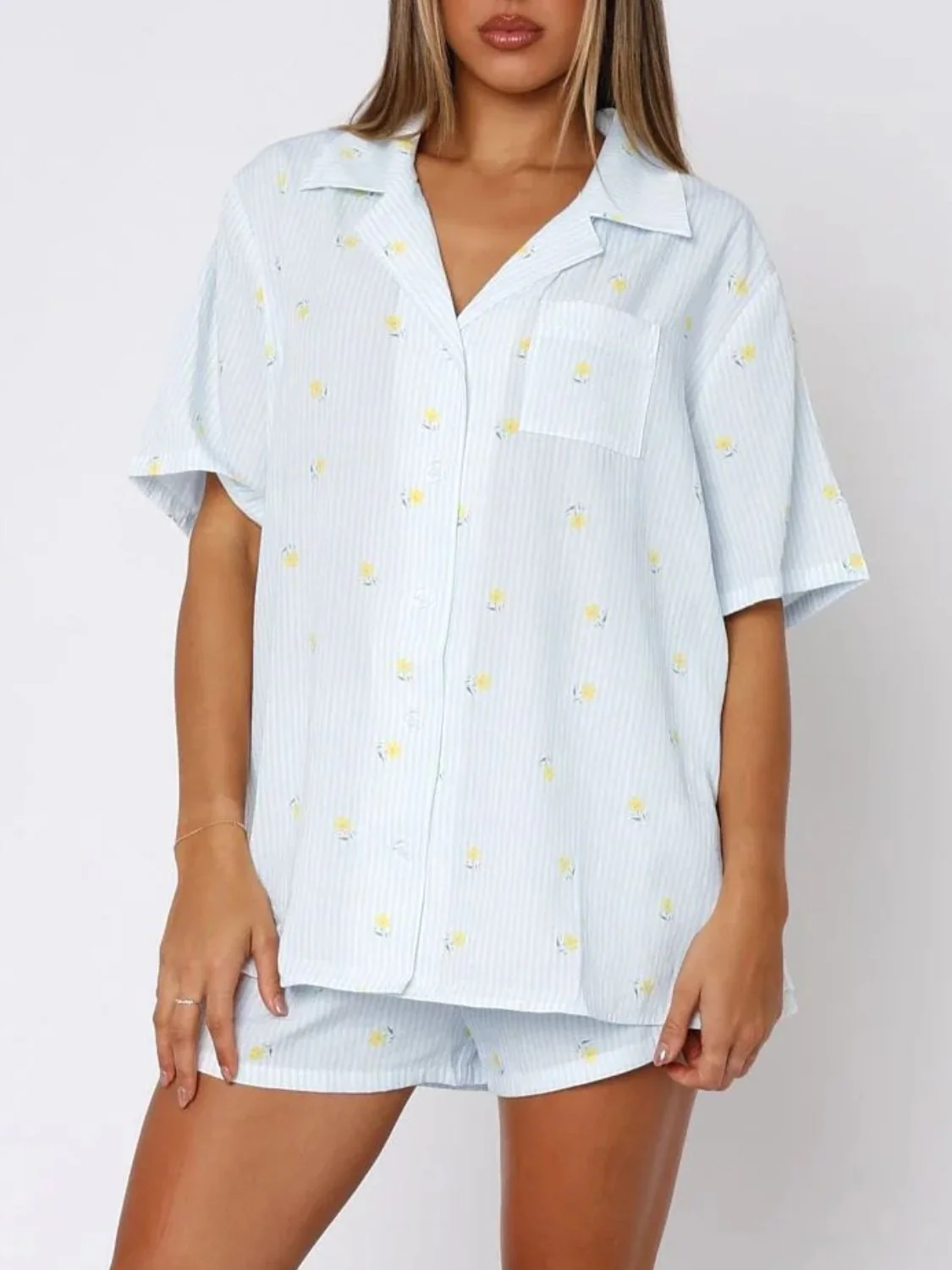 Valentine's Day Printed Collared Neck Short Sleeve Top and Shorts Set - Image 13
