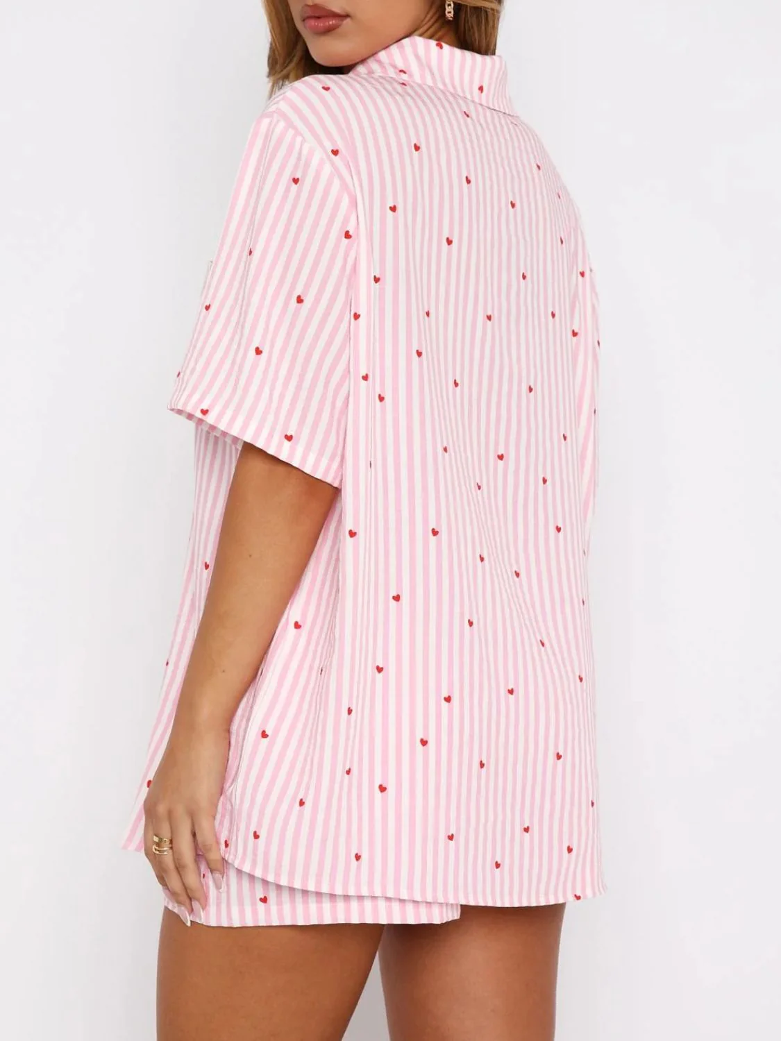 Valentine's Day Printed Collared Neck Short Sleeve Top and Shorts Set - Image 5
