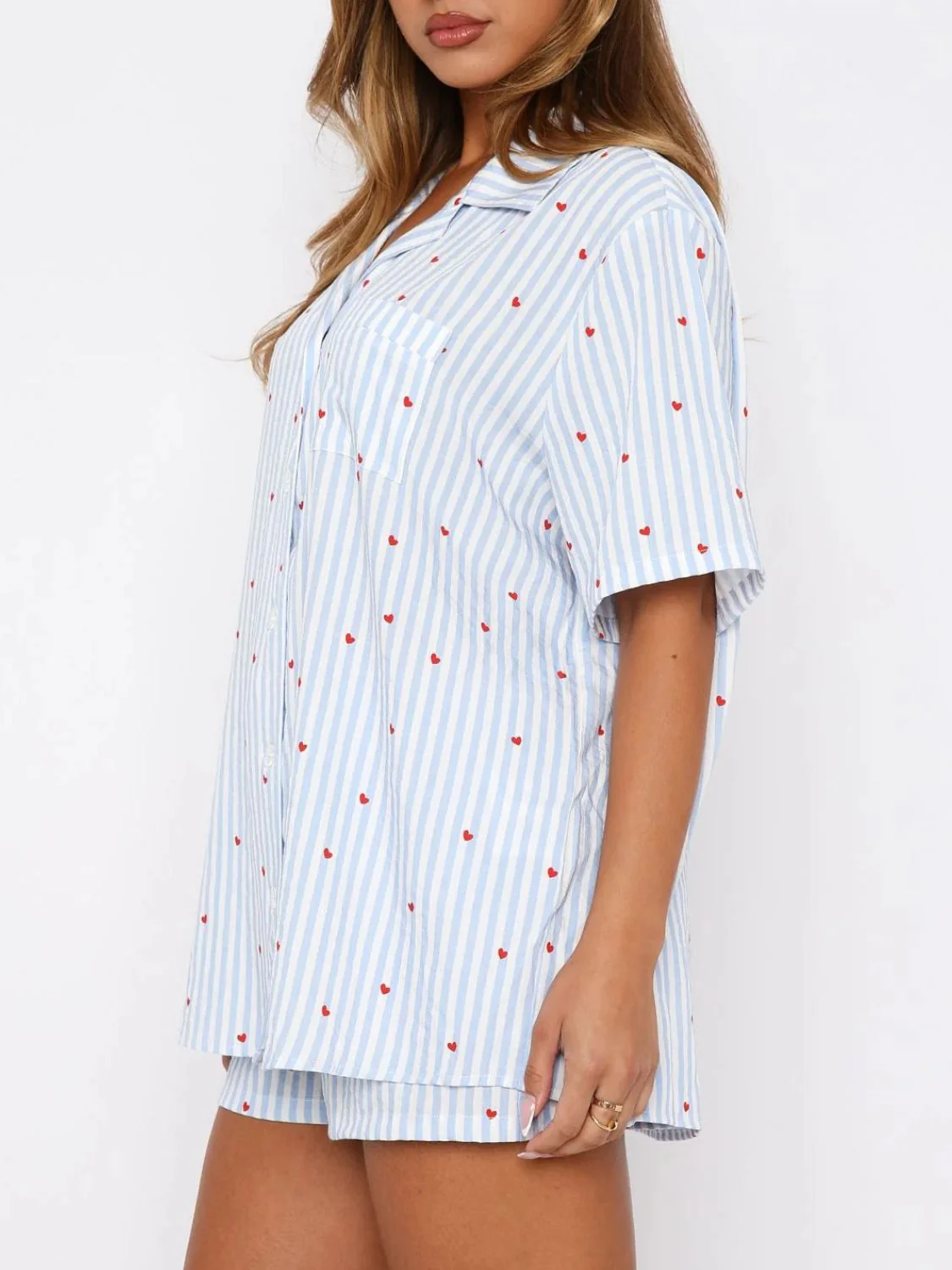 Valentine's Day Printed Collared Neck Short Sleeve Top and Shorts Set - Image 7
